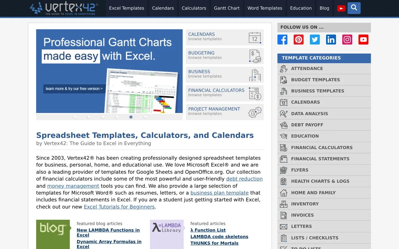 Vertex42 Excel Templates