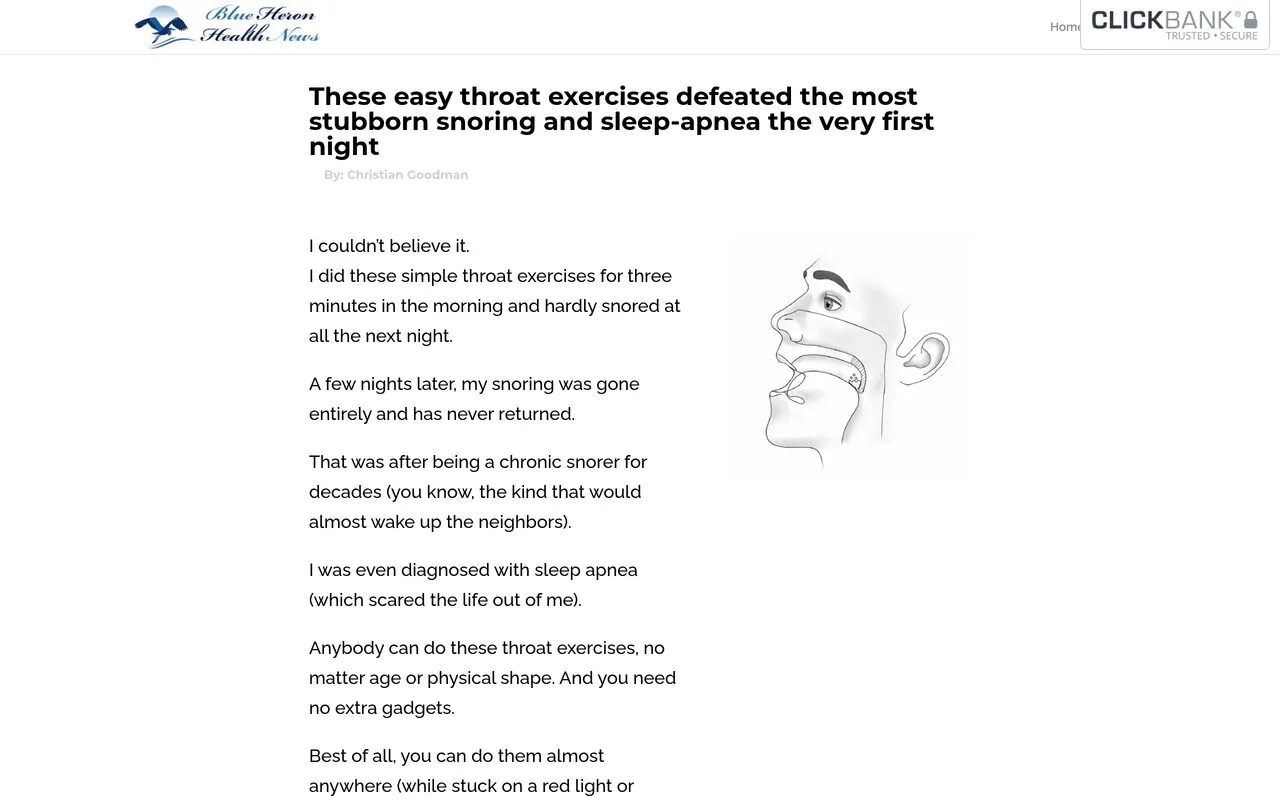 Stop Snoring Exercise Program (Blue Heron Health News)